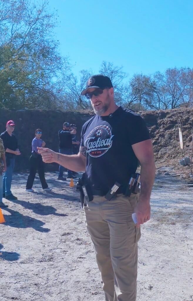 Student practicing pistol fundamentals at the range