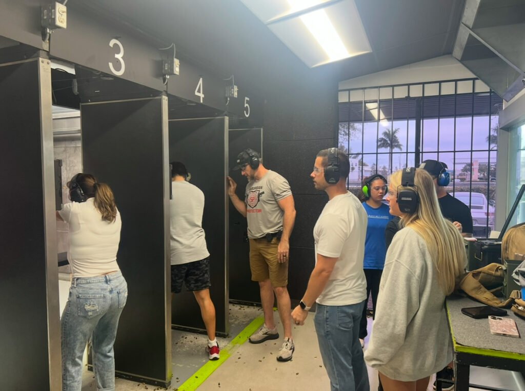 Small group gun class at an indoor range near Delray Beach