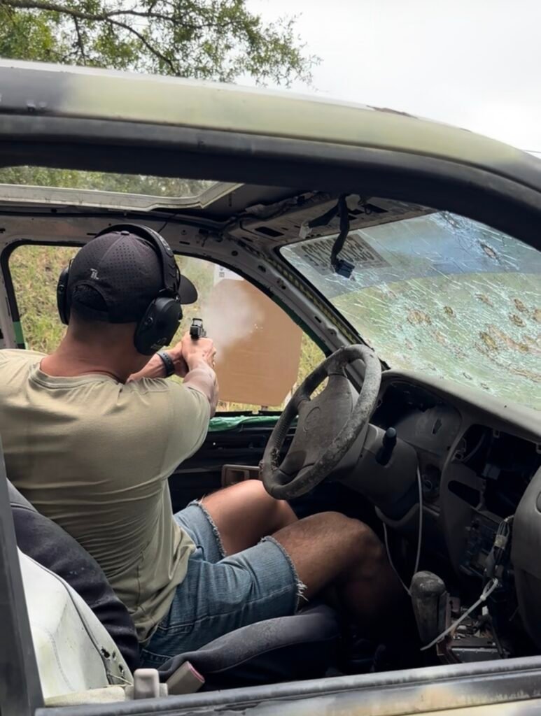 Defensive training drill from the driver seat of a vehicle