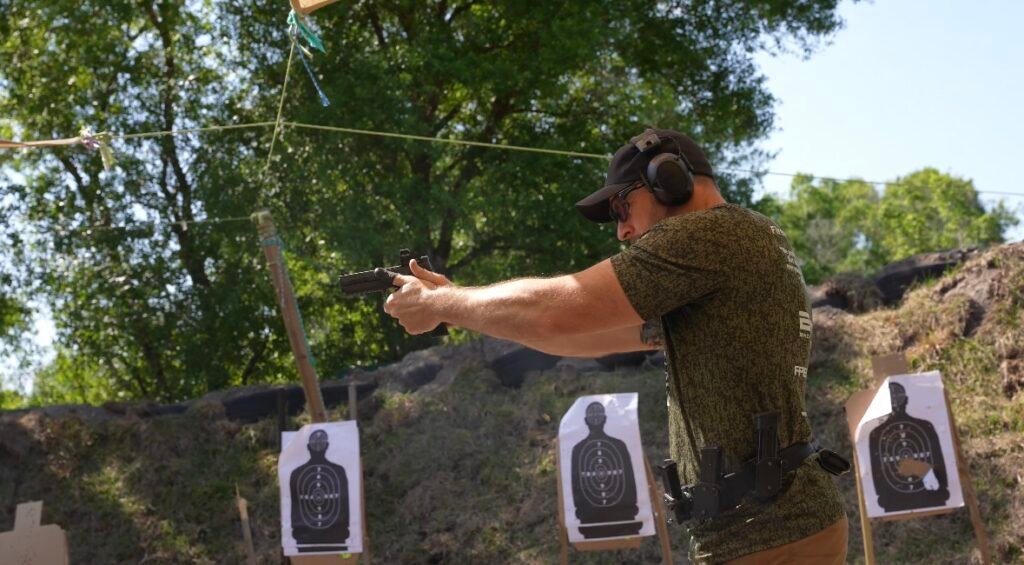 Protector Level 1 student firing at paper targets
